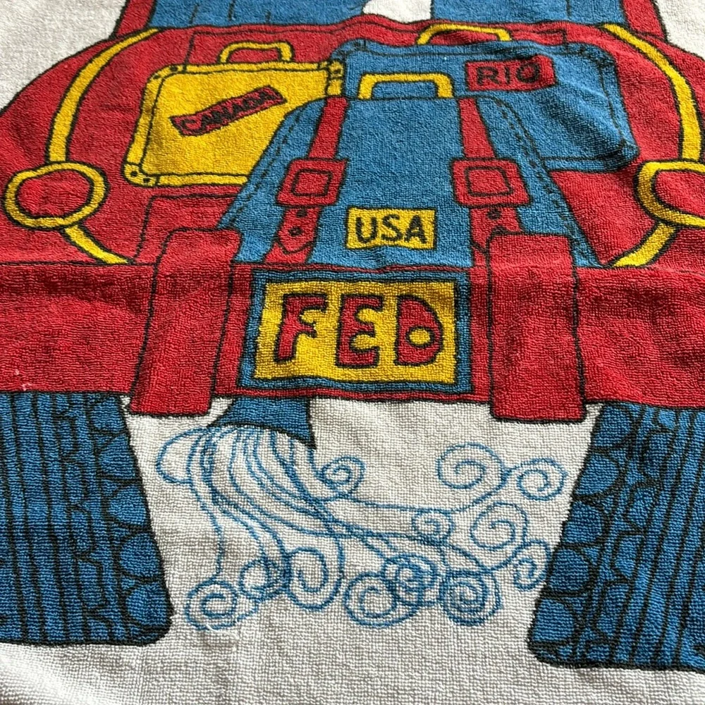 Kmart World Traveler Cartoon Beach Towel Pool Lake Hippie VTG Beach Towel 60s